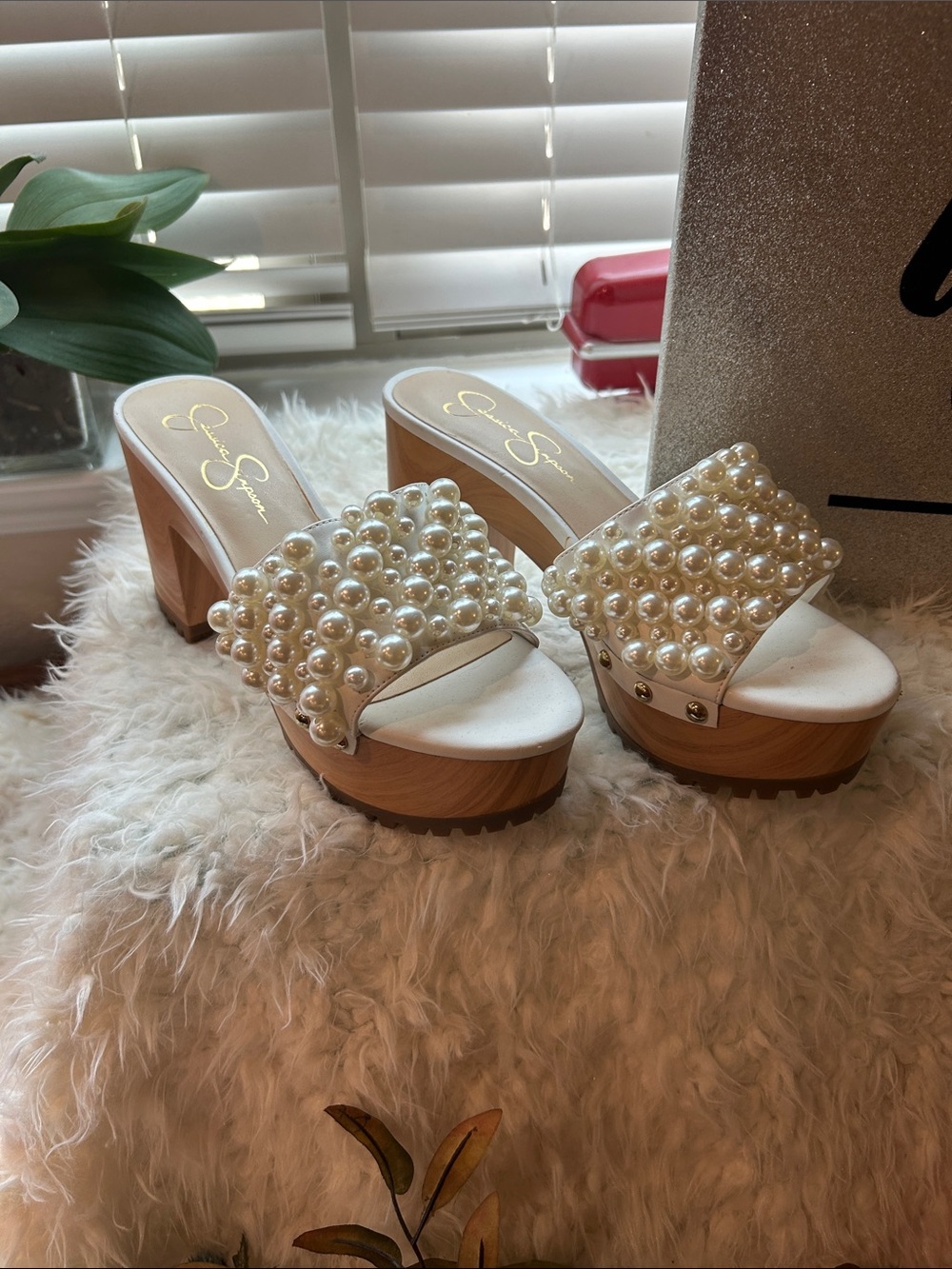 White pearl clogs